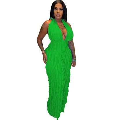 Plunge High Waist Jumpsuit Green
