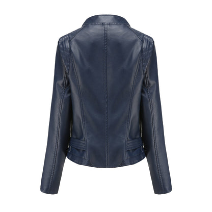 Faux Leather Collared Slim-Fit Jacket