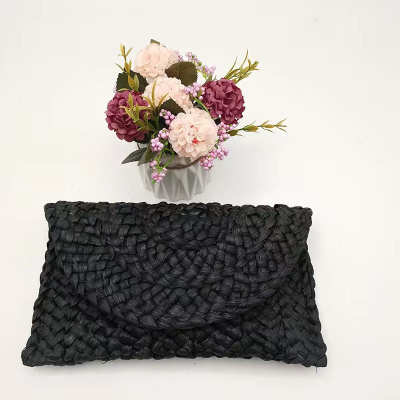 Corn Husk Straw Bag Clutch Bag Handmade Eco Friendly One Size Black