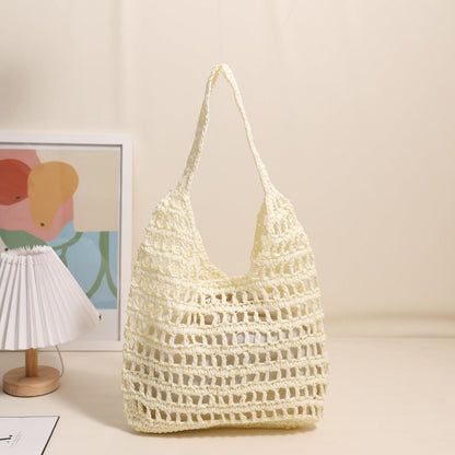 Crochet Handmade Cutout Tote Beach Bag One Size White