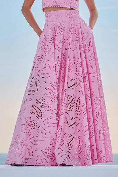 Spring Summer Sleeveless Long Skirt Pocket Set Casual Vacation Loose Two Piece Set Women Pink Skirt