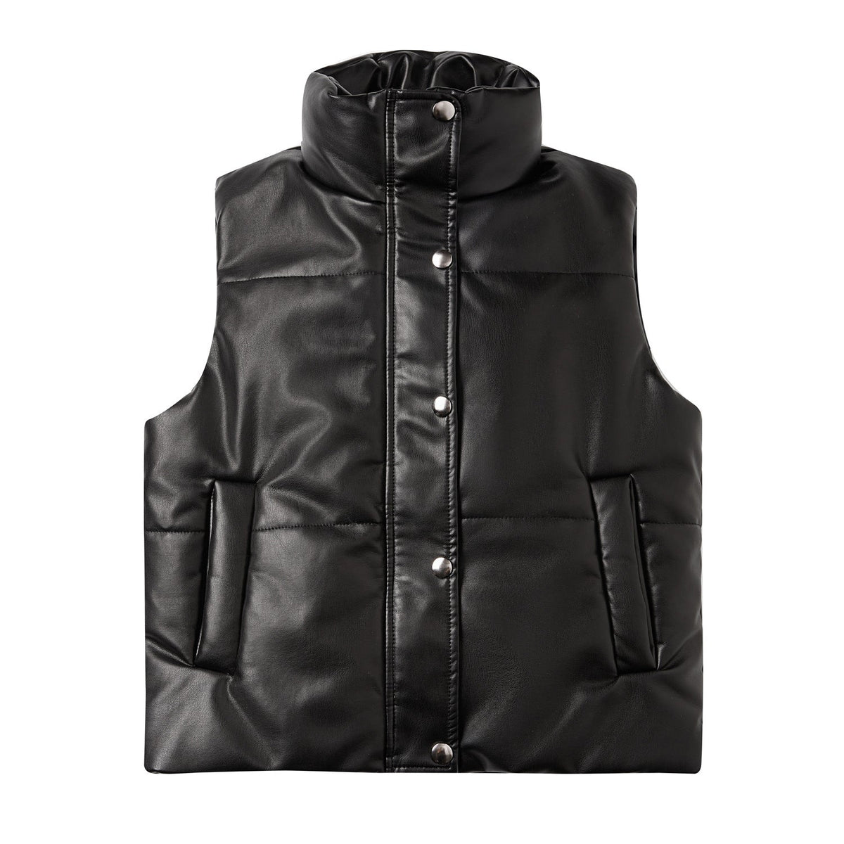 Quilted Vegan Leather Vest Jacket Black