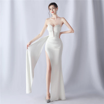 Sexy Strapless Solid Formal Gown