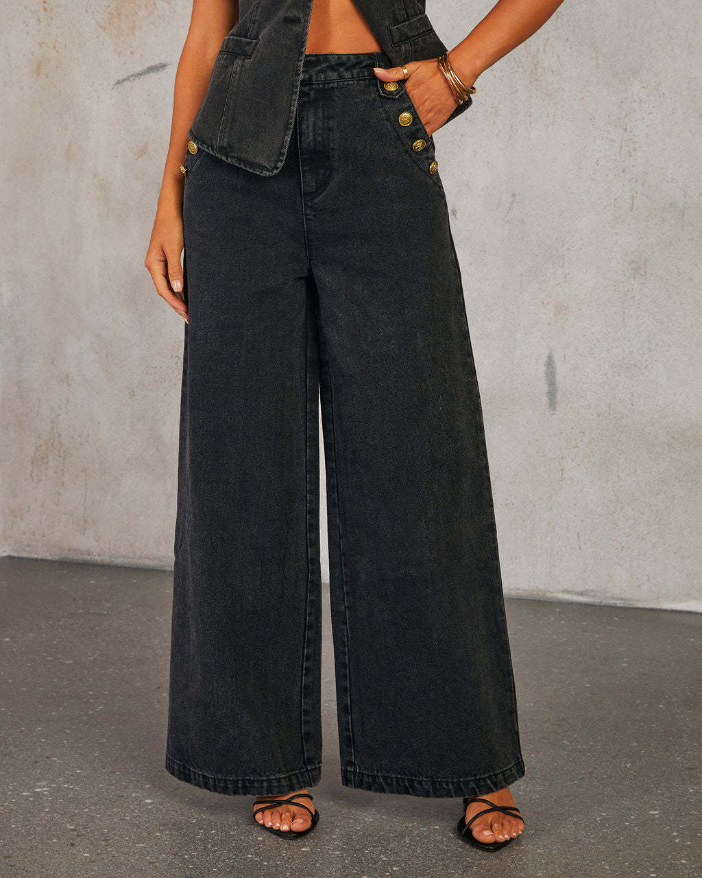 Wide Leg Jeans Denim Set Black Jeans