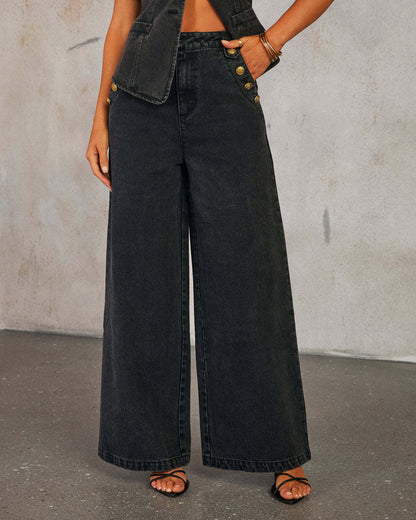 Wide Leg Jeans Denim Set Black Jeans