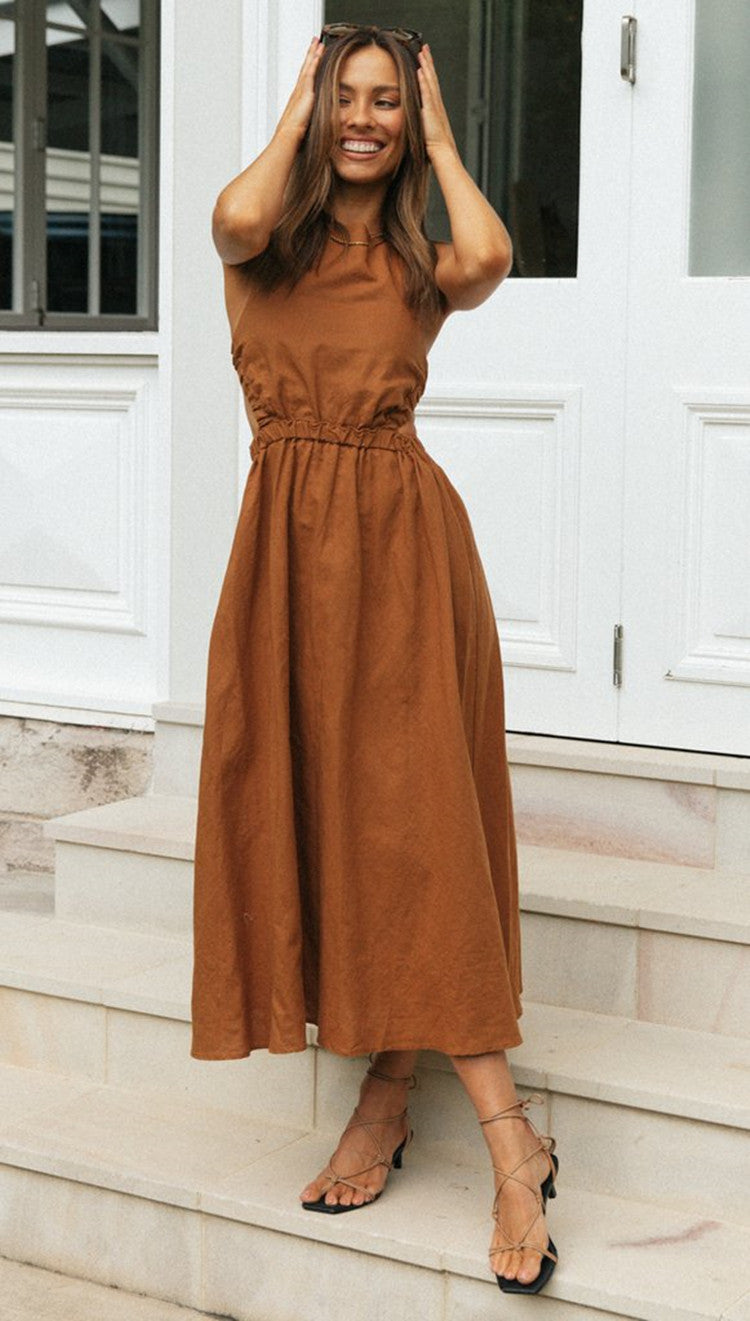 Rround Neck Sexy Backless Maxi Dress