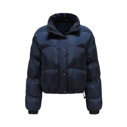 Long Sleeve High Collar Padded Jacket Navy Blue