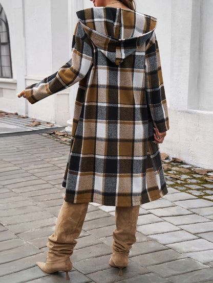 Contrast Color Hooded Coat