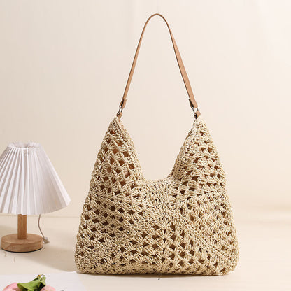 Casual Natural Cotton Shoulder Bag One Size Shaped Grandma Grid Pure Rice