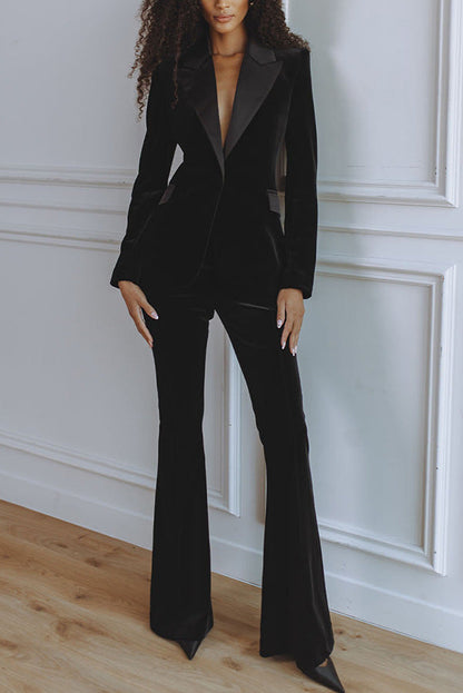 Clidress Lapel  Velet Blazer  Suit  & Loose Pants