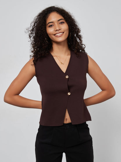 Knitted Slimming Vest Jacket Coffee