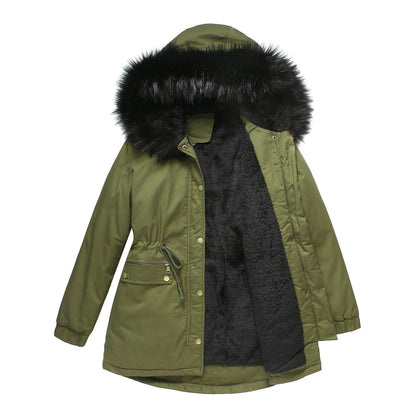 Fleece Lined Hooded Parka Jacket Army Green