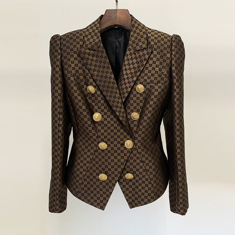 Slim Jacquard Blazer Jacket Dark Brown