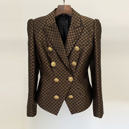 Slim Jacquard Blazer Jacket Dark Brown