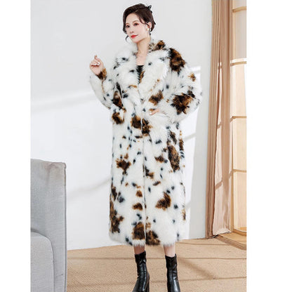Leopard Print Faux Fur Trench Coat Multicolor