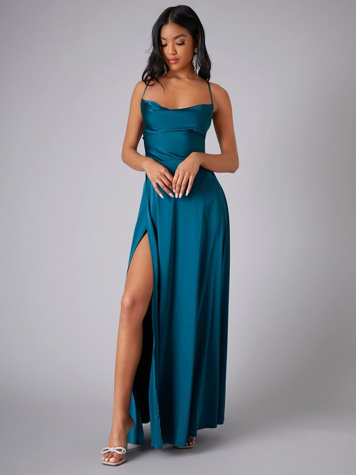 Solid Sexy Special Occasion Dress Sea Blue