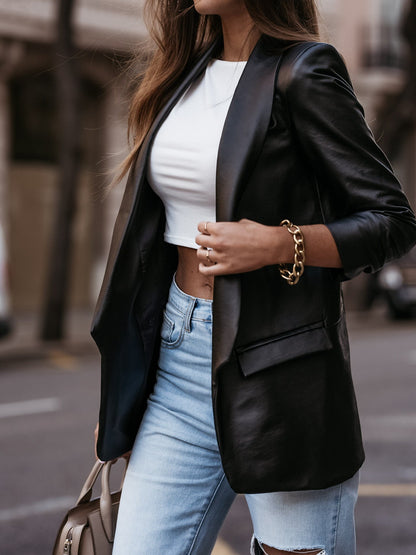Leather Loose Blazer Coat