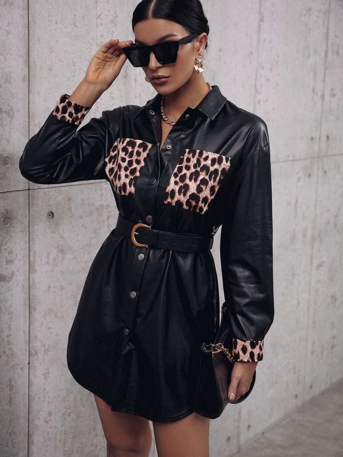 Faux Leather Leopard Trench Coat