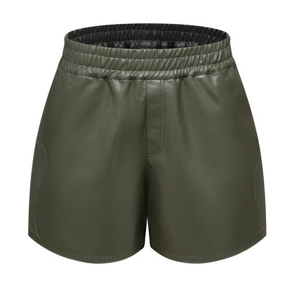 Dani Faux Leather Shorts Casual Army Green