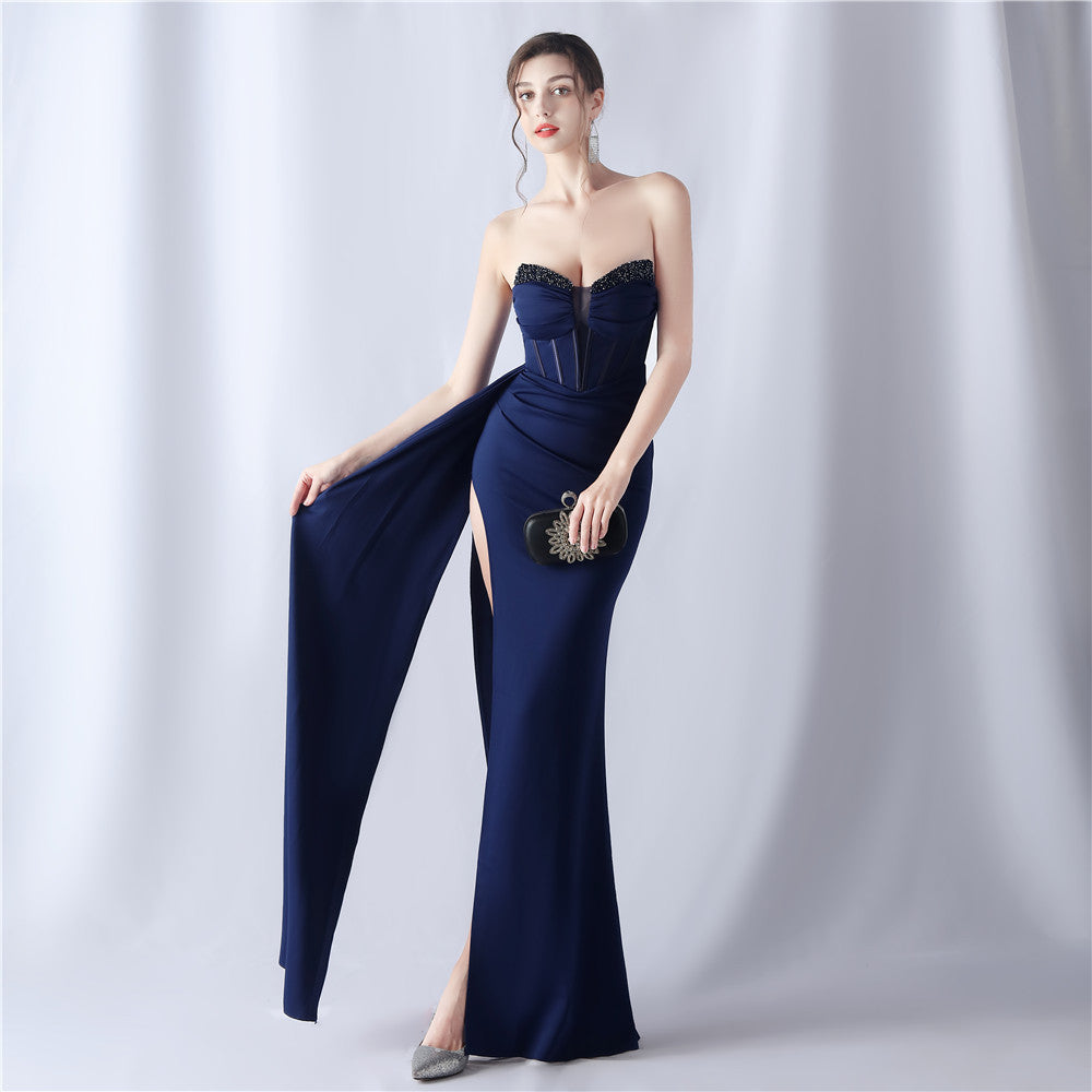 Sexy Strapless Solid Formal Gown