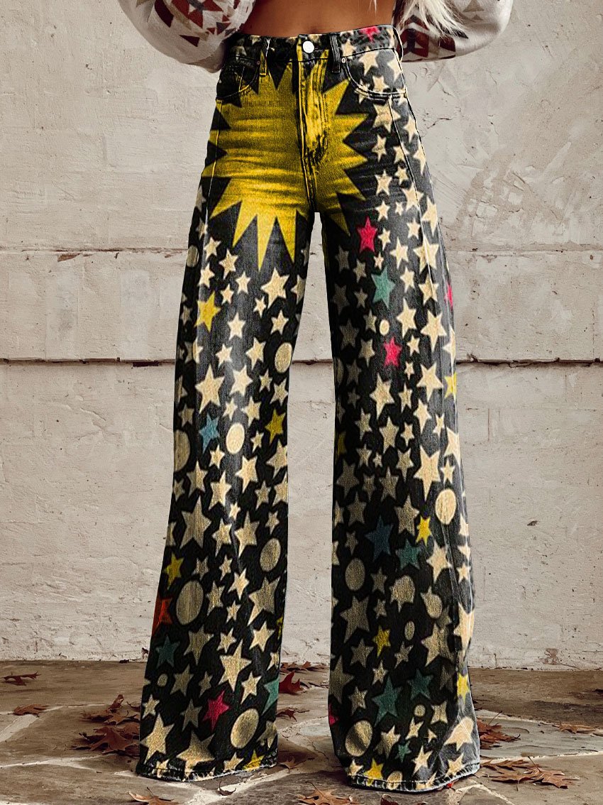 Clidress Vintage Wide Leg Denim Feel Pants