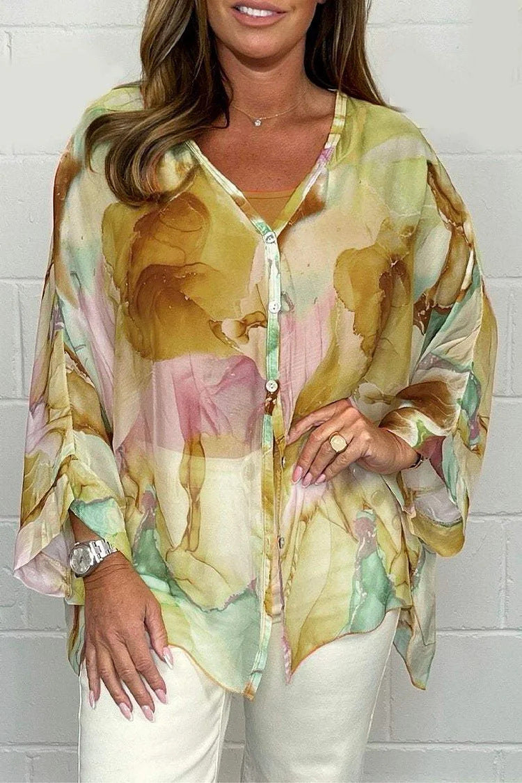 Summer Floral Printed Chiffon Shirt Yellow