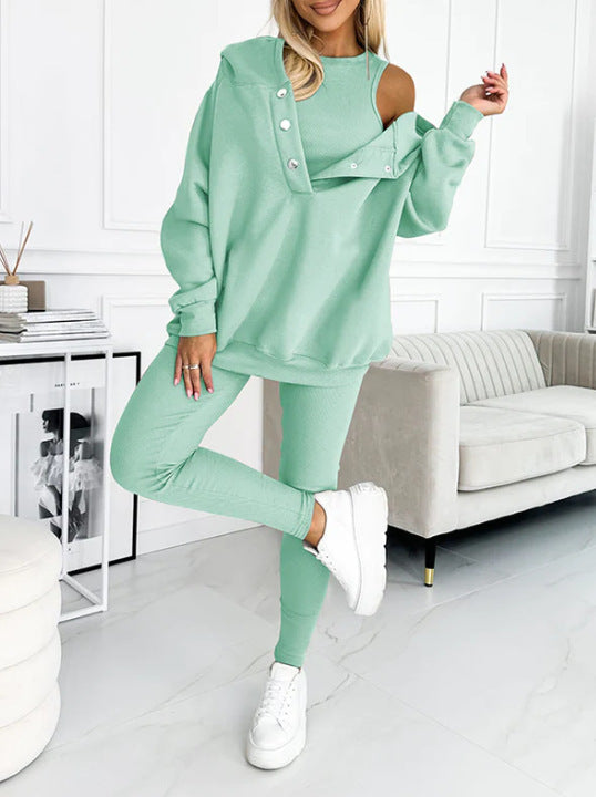 Clidress Solid Vest&Hoodie&Pants 3 Pieces Set(10 Colors)