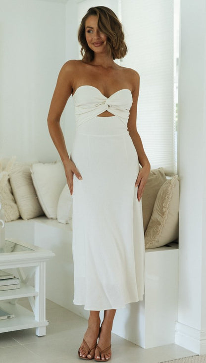 Solid Color Tube Top Maxi Dress White