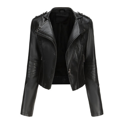 Slim Fit Long Sleeved Leather Jacket Black