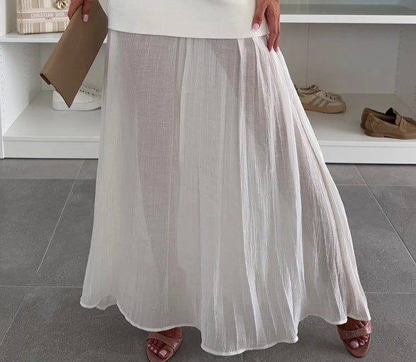 Spring Summer Knitted Stitching Vest Set Casual Vacation Loose Skirt Women White Skirt