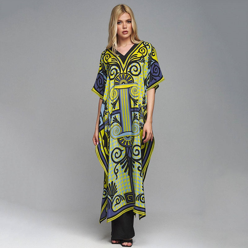 Skylar Vintage Printed Kaftan One Size Tibetan Yellow