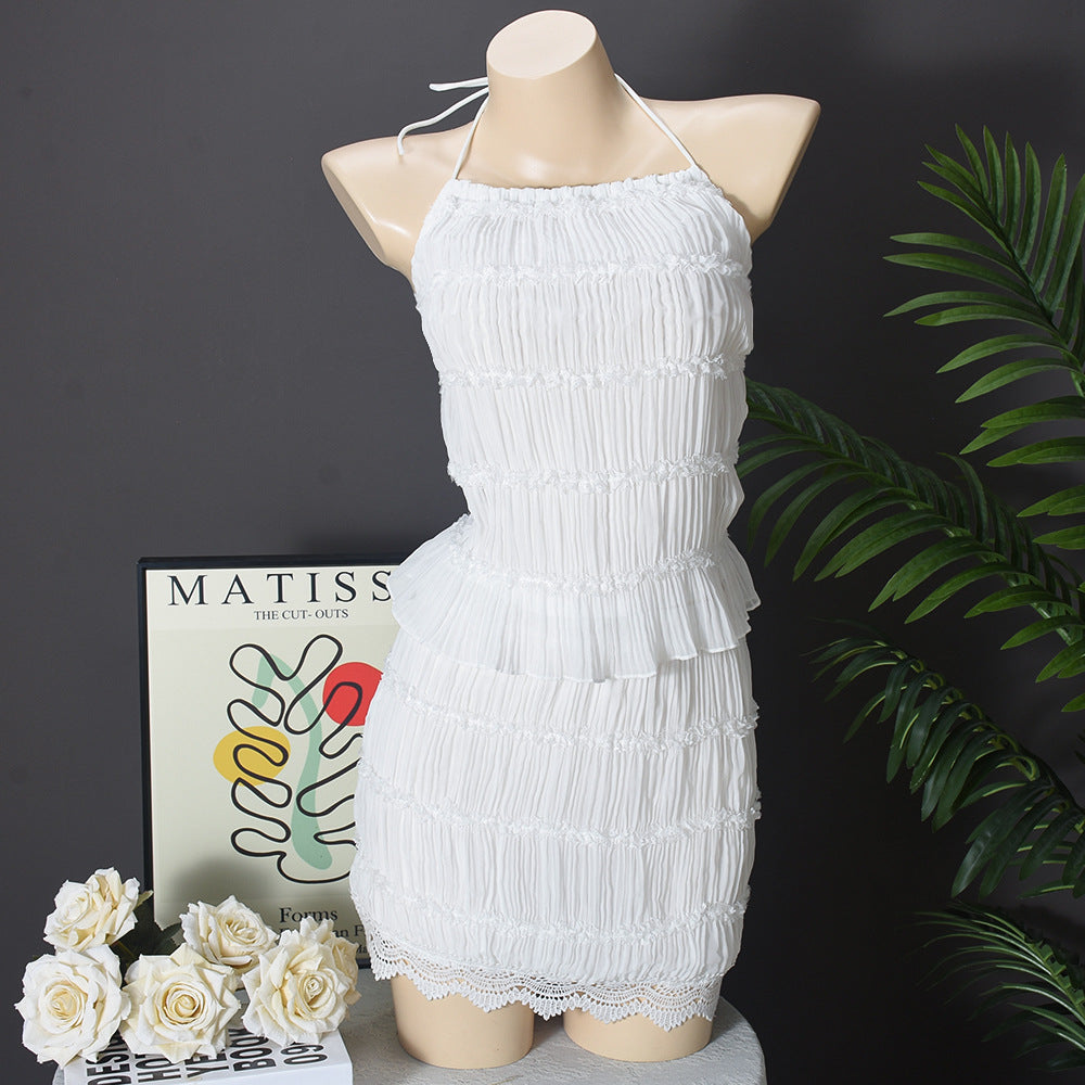 Sexy Cutout Ruffles Wrapped Chest Backless Top Women Clothing White