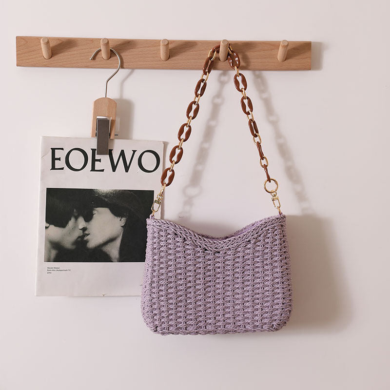 Hand Crochet Woven Bag Shoulder Mini Messeneger Bag One Size New Year Crescent Purple