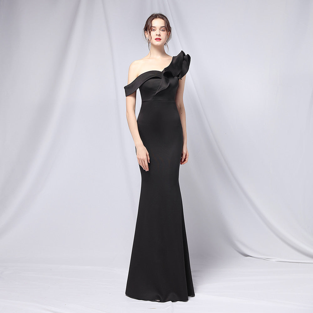 One Shoulder Evening Gown Black