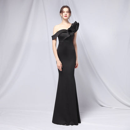 One Shoulder Evening Gown Black