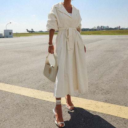 Solid Color Long Sleeve Trench Coat