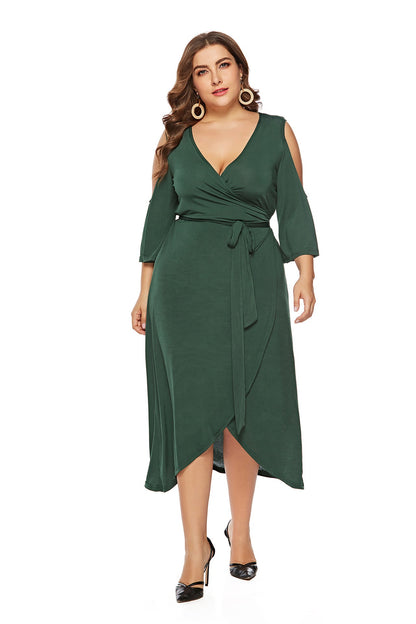 Short Sleeve Split Lace Up Off Shoulder Dress