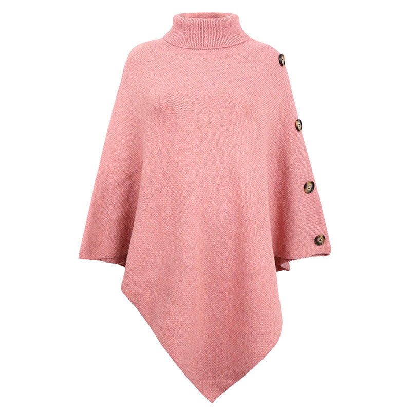 Solid Color Turtle Neck Shawl One Size Pink