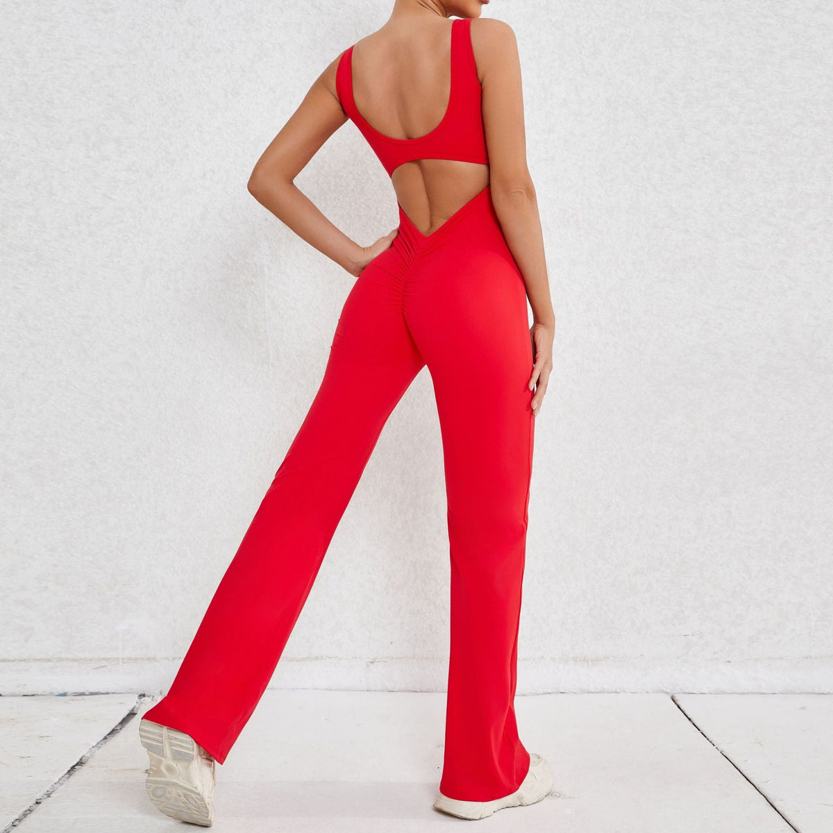 Sexy Open Back Jumpsuit Red