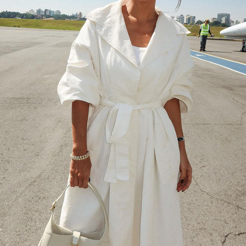 Solid Color Long Sleeve Trench Coat