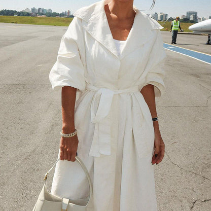 Solid Color Long Sleeve Trench Coat