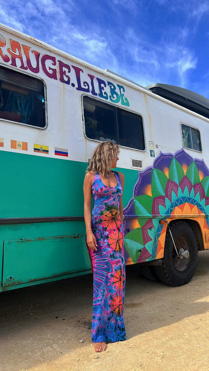 Summer Sexy Open Back Tie Dye Dress Purple