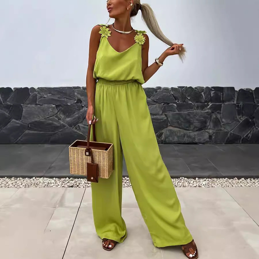 Sleeveless Casual Jumpsuit Yellow Green