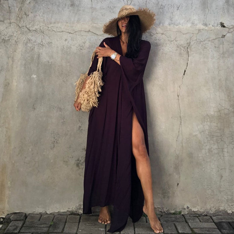 Relax Fit Versatile Solid Color Kaftan One Size Purple