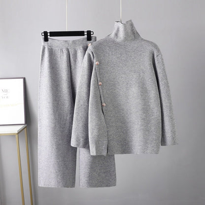 Casual Wide Leg Pants Two Piece Set One Size Gray