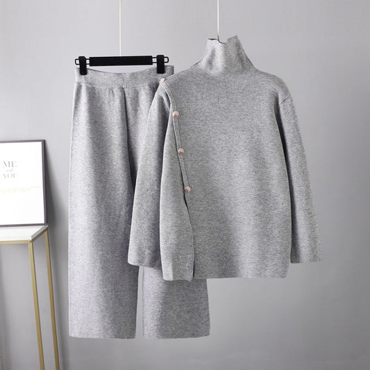Casual Wide Leg Pants Two Piece Set One Size Gray
