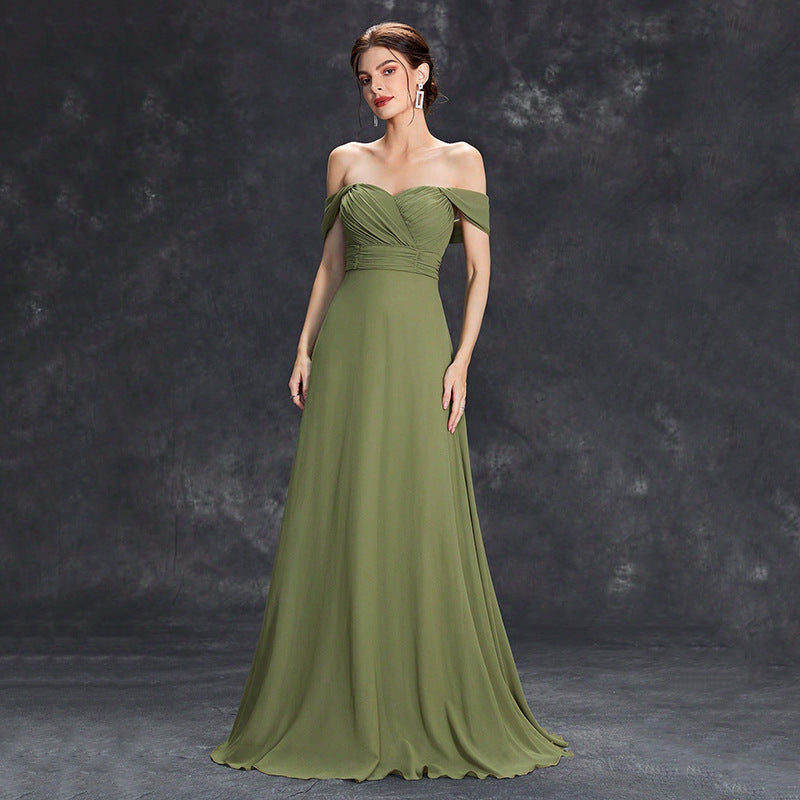 Off Shoulder Evening Dress Women Cocktail Green Chiffon Green