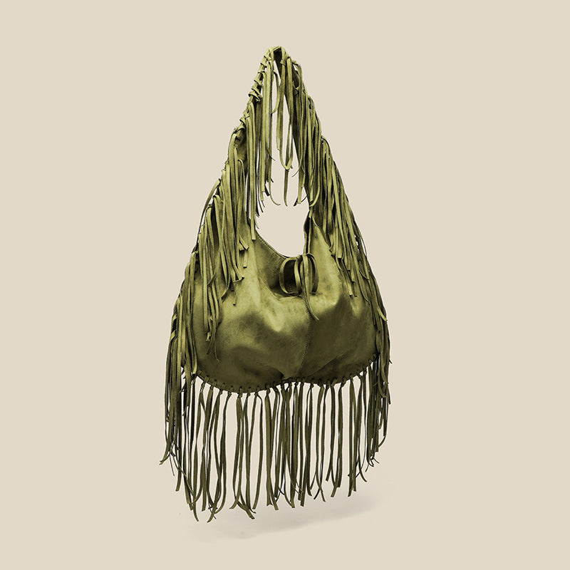Tassel Large Tote Crescent Trendy One Shoulder Women Bag