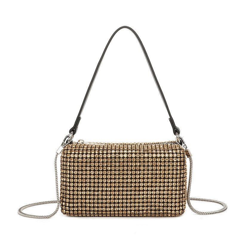 Pearl Studded Women Bag Mini Shoulder Bag One Size Gold Standard Model with Snake Bones Chain Spare Diamond