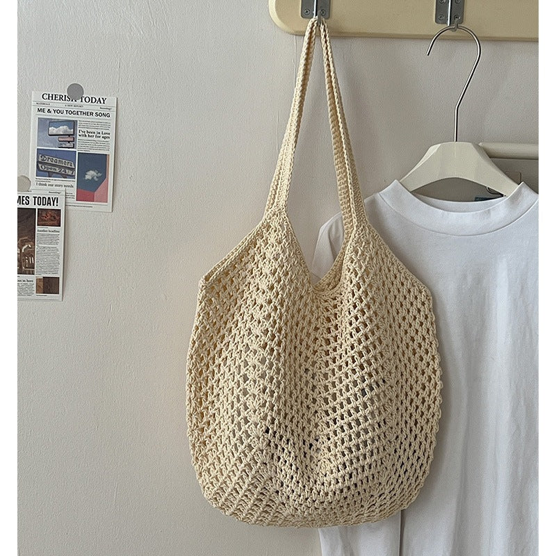 Casual Eco-Friendly Cotton Woven Bag One Size Hollow Carambola with Inner Bag M